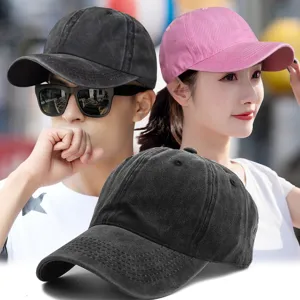 Gorras de béisbol de algodón lavado premium para hombre y mujer en negro y rosa