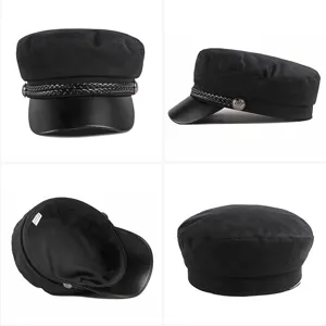 Fashionable black sailor hat with braided cord and short brim for men and women