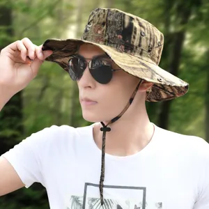 Outdoor Camouflage Fisherman Hat Wide Brim Foldable Sun Protection Fishing Hat Tactical Safari Boonie Hat Summer Sun Cap