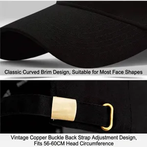 Dettaglio cappello baseball nero con visiera curva e fibbia in metallo regolabile