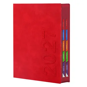 Agenda diaria premium A5 2027 roja con pestañas de índice mensual coloridas