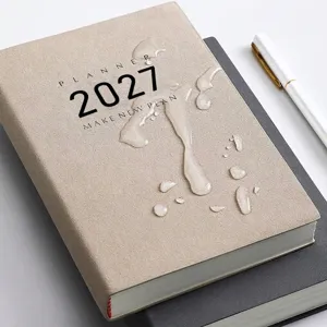 Agenda profesional 2027 A5 con cubierta de nubuck texturizado impermeable beige