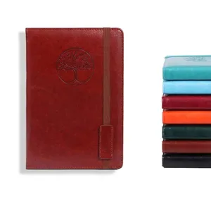 Taccuino Professionale in Ecopelle Diario Goffrato Albero della Vita Con Cinturino Elastico Vintage Diario per Riunioni Ufficio