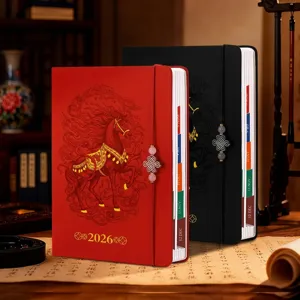 Chinese Style Zodiac Horse Embossed Faux Leather A5 Planner Daily Time Management Notebook Business Office Agenda Book With Knot Tassel