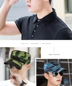 Detailansicht der Herren Camouflage Flat-Cap in Grün und Blau Mustern