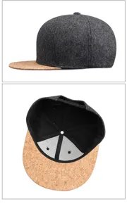 Primer plano de gorra hip-hop de lana gris con visera de corcho