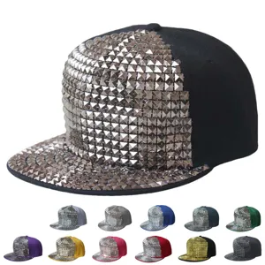 Cappello Baseball Hiphop Snapback Unisex Tesa Piatta Con Borchie In Metallo Quadrato Streetwear Bboy Dance Cap