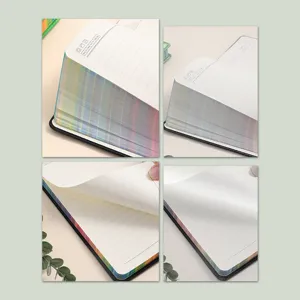 Premium A5 Leder Notizbuch mit Regenbogenschnitt und dicken linierten Seiten