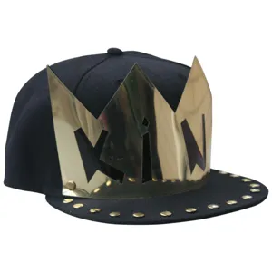 Casquette hip-hop noire à bord plat avec couronne KING dorée et rivets décor