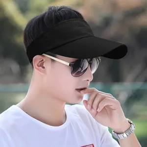 Breathable black mesh sun visor hat with long brim for outdoor sports and sun protection