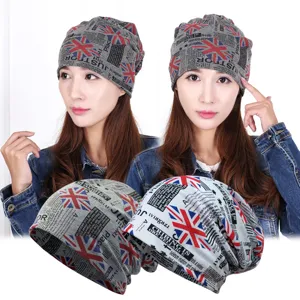 Unisex Mode Hip Hop Beanie Muts Dun Union Jack Krant Letter Print Slouchy Skull Cap Katoen Polyester Hoofddoek Alle Seizoenen Casual Streetwear