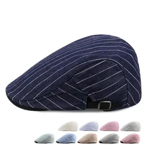 Vintage navy blue striped flat cap for men and women shown with multiple color options