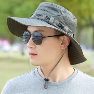 Chapeau de soleil gris à large bord avec maille respirante pour hommes en extérieur