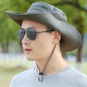 Chapeau de soleil respirant à bord large pour hommes avec mentonnière réglable