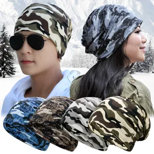 Versatile unisex camouflage slouchy beanie hat and neck gaiter for outdoor winter sports