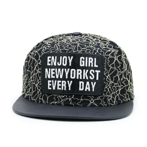 Stylish black and gold lace hip-hop snapback hat featuring embroidered 'Enjoy Girl' patch