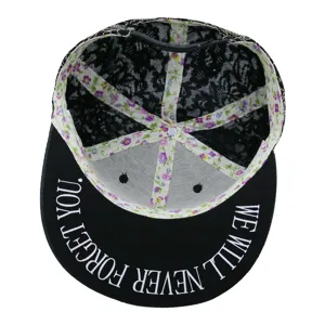 Breathable lace hip-hop flat brim baseball cap with floral lining and letter print