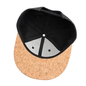 Gorra snapback de hip hop con corona de lana y visera de corcho en diseño plano único