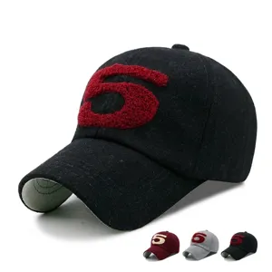 Casquette de baseball chaude en laine avec broderie numéro cinq pour hommes en hiver
