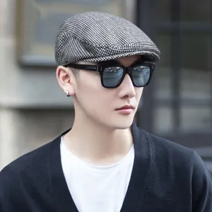 Cappello piatto classico da uomo in pied-de-poule, berretto invernale casual