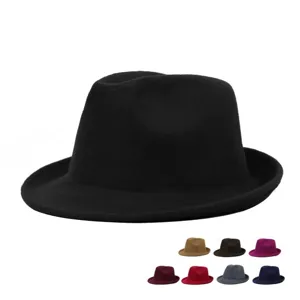 Chapeau Fedora en Polyester Style Laine Rétro Britannique Bord Roulé Chapeau Jazz Automne Hiver Chaud Extérieur Décontracté Couleur Unie