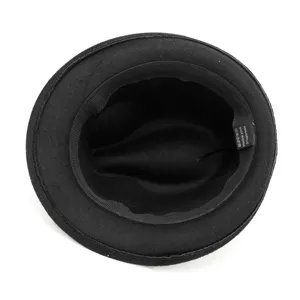 Chapeau de jazz rétro britannique noir classique avec étiquette 100 % acrylique et bord