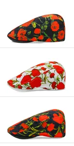 Elegant floral embroidered beret hats for women, featuring three stylish patterns in black and white