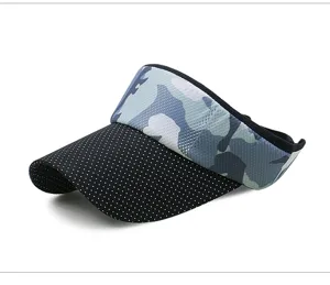 Macro detail shot of a camouflage and polka dot pattern sun visor hat for outdoor activities