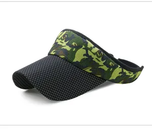 Detail view of camouflage and polka dot pattern sun visor for outdoor sports