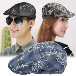 Stylish floral embroidery flat cap ivy beret for outdoor sun protection and travel wear