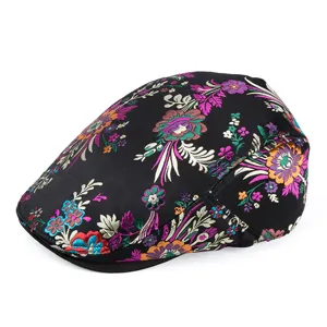 Vintage ethnic floral embroidered beret cap for women, stylish sun protection hat
