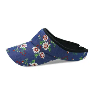 Stylish blue denim-like floral print sun visor hat for summer outdoor sports and hiking