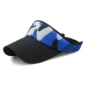 Outdoor blue camouflage sun visor hat with polka dot brim for sports and hiking activities