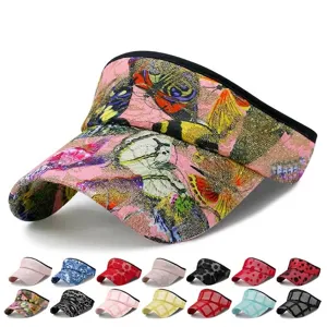 Elegante visera de sol de encaje floral para verano con abertura para coleta para mujer deporte