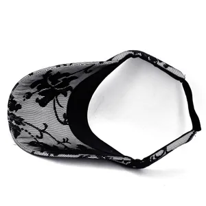 Elegante visera de encaje floral en blanco y negro para deportes al aire libre mujer