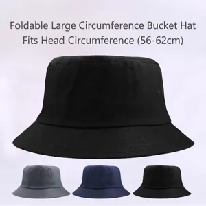 Oversized black bucket hat for large head circumference 56-62cm sun protection