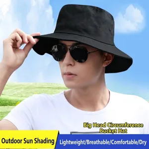 Large head size black bucket hat for men, sun protection outdoor breathable sun hat