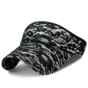 Elegant summer black and white floral lace sun visor hat for women with ponytail hole