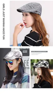 Detailansicht von Frauen mit stilvollen karierten Baskenmützen für Freizeit-Look.