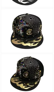 Hip-Hop Baseballkappe im Punk-Stil mit schweren Metallnieten und goldenen Ketten