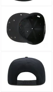 Detailansicht der Innenseite und des verstellbaren Snapbacks eines schwarzen Hip-Hop-Huts.