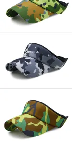 Outdoor camouflage sun visor hats in three distinct patterns for sports, hiking and cycling