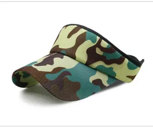 Detailed side view showing the camouflage pattern on a breathable sports sun visor hat