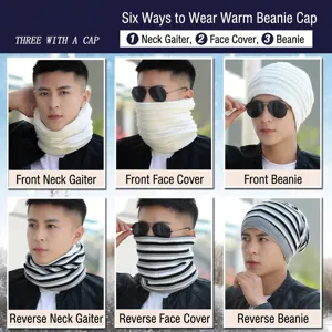 Multi-functional unisex winter knitted beanie and neck gaiter mask for outdoor warmth