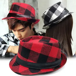 Britischer Stil Kariert Fedora Hut Für Herren Damen Kurz Krempe Jazz Hut Baumwollmischung Trilby Lässig Gentleman Hut