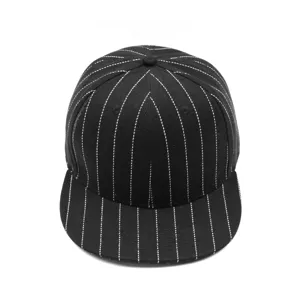 Stylish black and white pinstripe flat brim hip hop baseball cap for men and women