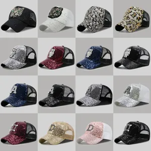 Variety of sequin mesh trucker hats with animal patches and letter embroidery designs