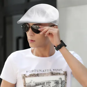Boina de lino transpirable para hombre y mujer, gorra elegante con protección solar.