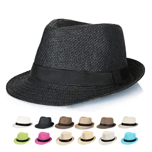 Summer breathable paper straw fedora hat for beach sun protection in multiple colors