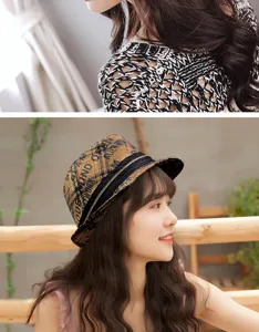 Fashionable graffiti plaid fedora hat with zipper detail worn by a model in outdoor setting